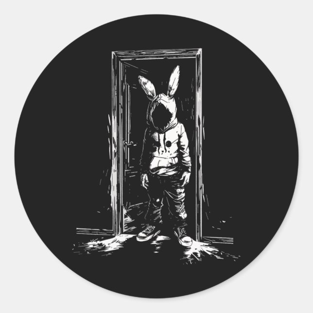 Pegatina Redonda Horror Máscara de conejo Gótico Alt Slasher Cree (Anverso)