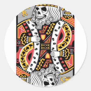 Pegatina Redonda Horror Skeleton King Play Card