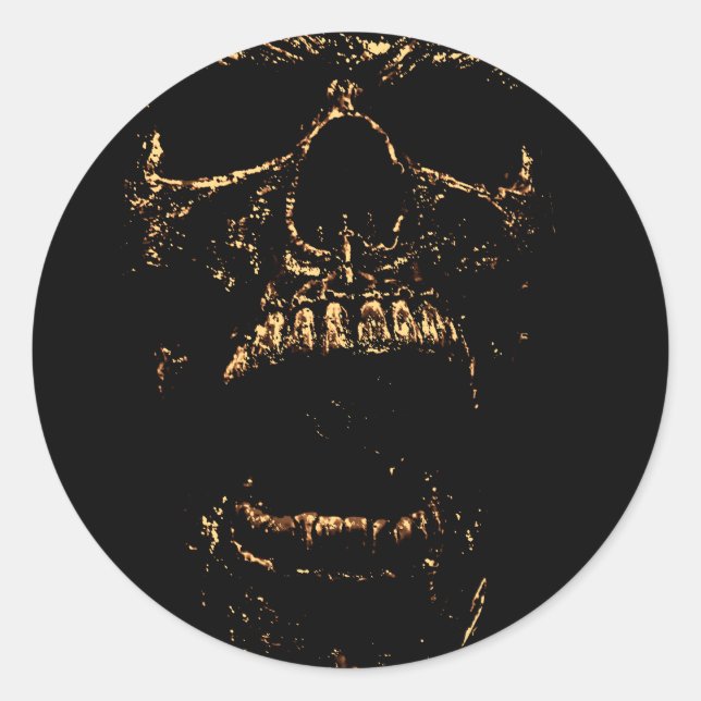 Pegatina Redonda Horrorthing Golden Skull (Anverso)