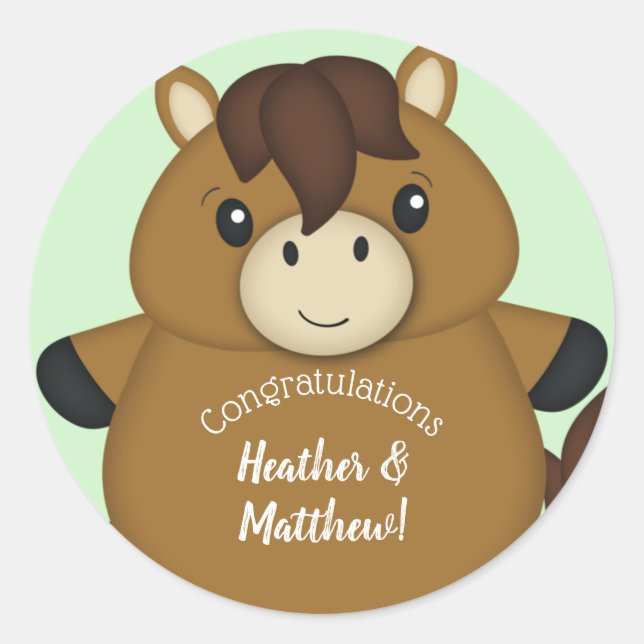 Pegatina Redonda Horse Baby Shower (Anverso)