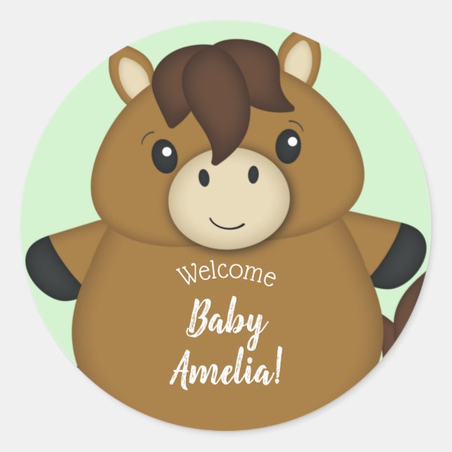 Pegatina Redonda Horse Baby Shower (Anverso)