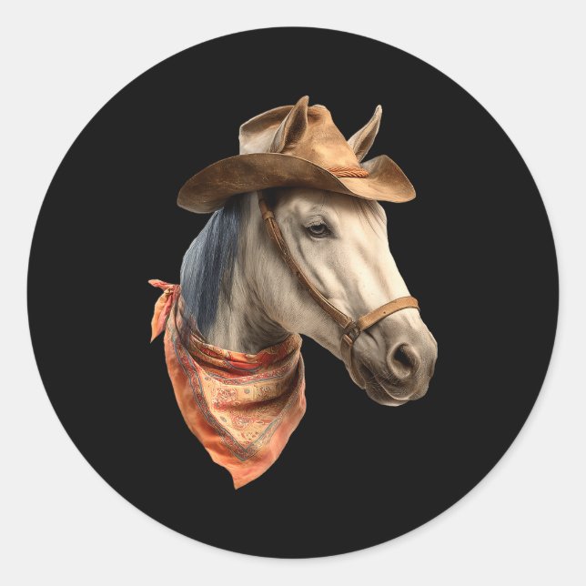 Pegatina Redonda Horse Cowboy Equestrian Riding Funny Graphic  (Anverso)