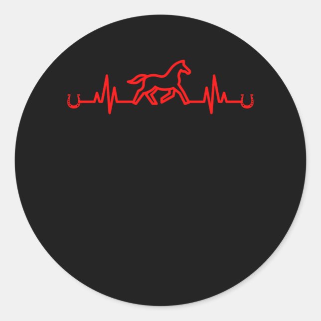 Pegatina Redonda Horse Heartbeat Horseshoe Stable Equestrian Gift (Anverso)