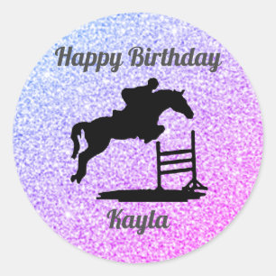 Pegatina Redonda Horse Hunter Jumper Feliz Cumpleaños