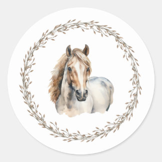 Pegatina Redonda Horse Wreath Gift Stickers