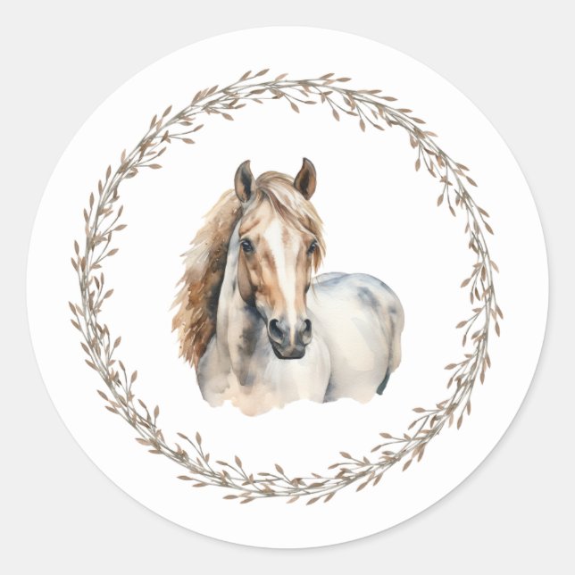 Pegatina Redonda Horse Wreath Gift Stickers  (Anverso)