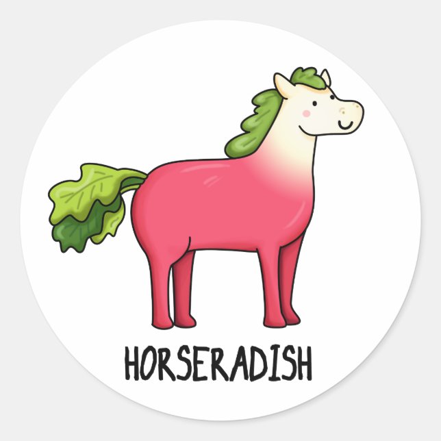 Pegatina Redonda Horseradish Funny Horse Pun (Anverso)