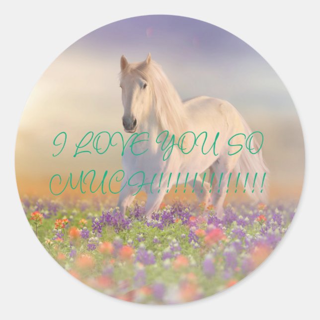 PEGATINA REDONDA HORSIE PONY BLANCO ÚNICO (Anverso)