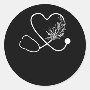 Pegatina Redonda Hospital de enfermeras Stethoscope Flower