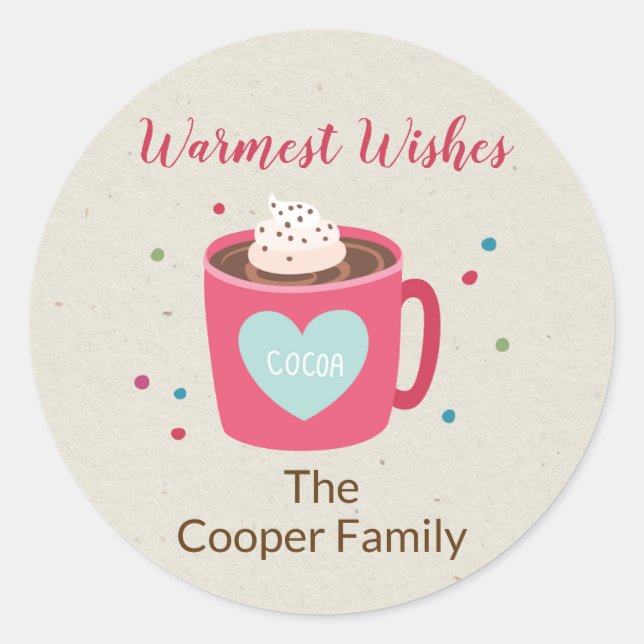 Pegatina Redonda Hot Cocoa Warmest Wishes Sticker (Anverso)