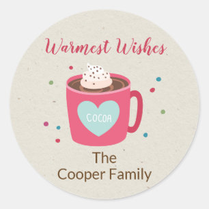 Pegatina Redonda Hot Cocoa Warmest Wishes Sticker