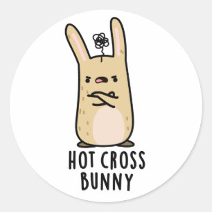 Pegatina Redonda Hot Cross Bunny Gracioso Conejo Angry Pun