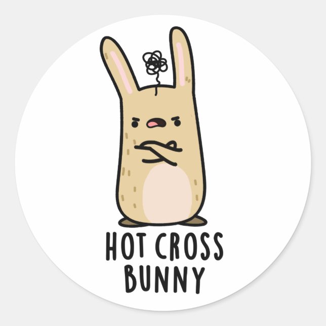 Pegatina Redonda Hot Cross Bunny Gracioso Conejo Angry Pun (Anverso)