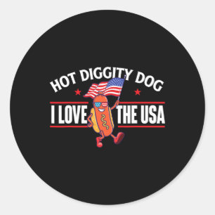 Pegatina Redonda Hot Diggity Dog - Bandera Americana De EE. UU. 4 D