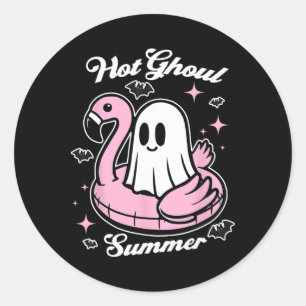 Pegatina Redonda Hot Ghoul Summer Flamingo Ghost Summerween