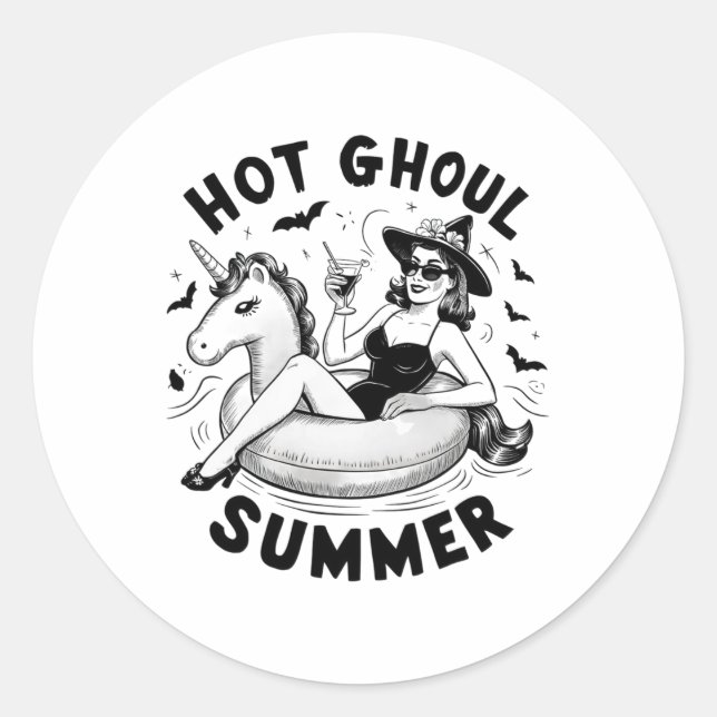 Pegatina Redonda Hot Ghoul Summer Funny Trajes para ropa de Hallowe (Anverso)
