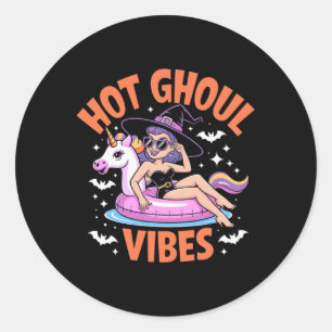 Pegatina Redonda Hot Ghoul Vibes Funny Witch Spooky Summer Hallowee