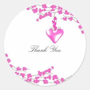 Pegatina Redonda Hot Pink Blossom With Heart Gracias