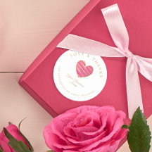 Pegatina Redonda Hot Pink Heart Love & Gracias Sup