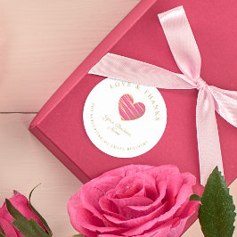 Pegatina Redonda Hot Pink Heart Love & Gracias Sup