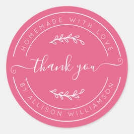 Pegatina Redonda Hot Pink Homemade Thank You Label