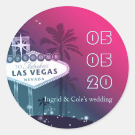 Pegatina Redonda Hot Pink Las Vegas Wedding Save the Date