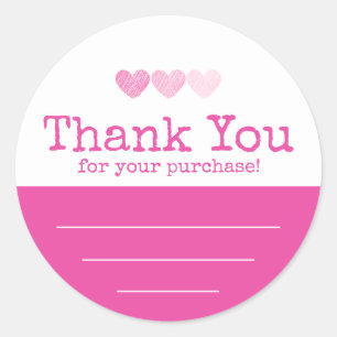 Pegatina Redonda Hot Pink With Hearts Gracias Por Tu Compra