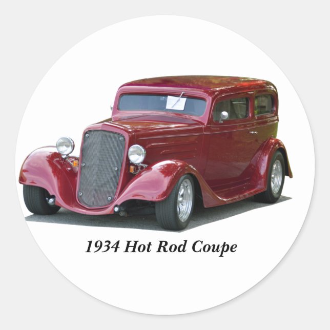 Pegatina Redonda Hot Rod de Coupe personalizado de 1934 (Anverso)