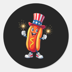 Pegatina Redonda Hotdog 4 De Julio, Día De La Independencia De Los