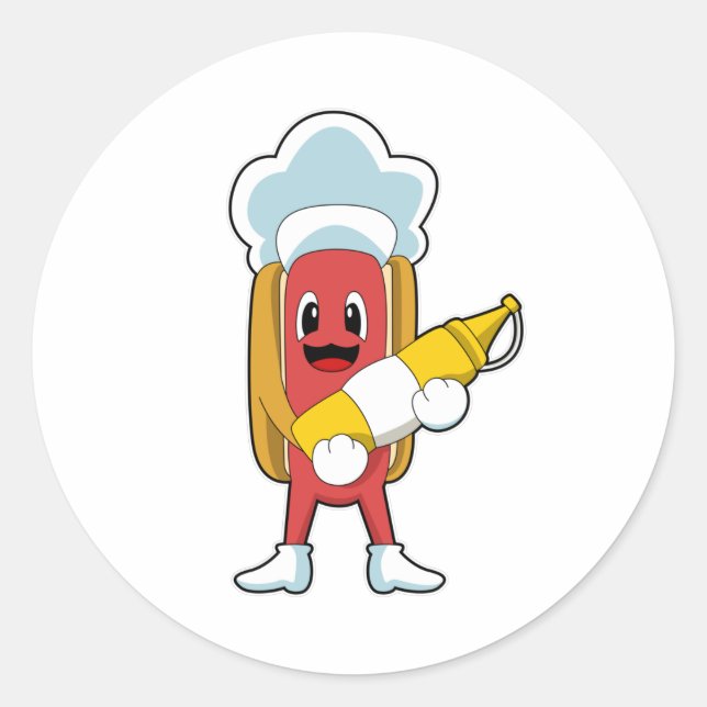 Pegatina Redonda Hotdog con Mustard (Anverso)