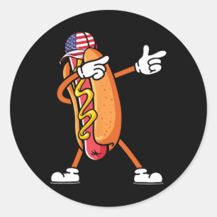 Pegatina Redonda Hotdog de julio arroja bandera estadounidense a la