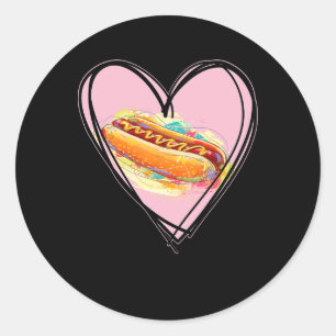 Pegatina Redonda Hotdog Es Mi San Valentín Me Encanta Hot-dog Me Gu