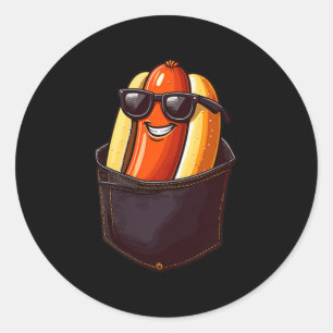 Pegatina Redonda Hotdog Gracioso En Un Bolsillo Sombra Comida Perro