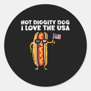 Pegatina Redonda Hotdog Hot Diggity Dog Patriotic Men