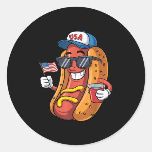Pegatina Redonda Hotdog Para Hombres 4 De Julio 4 De Julio Patrióti