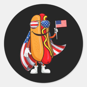 Pegatina Redonda Hotdog Sungles Bandera Americana Usa Divertido 4 D
