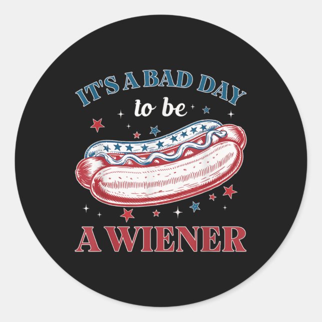 Pegatina Redonda Hotdog Wiener 4 de julio Independencia Patriótica (Anverso)