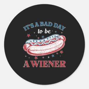 Pegatina Redonda Hotdog Wiener 4 de julio Independencia Patriótica