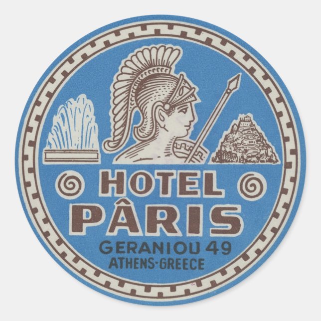 Pegatina Redonda Hotel de Viaje de París (Anverso)
