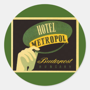 Pegatina Redonda Hotel Metropol Budapest Hungría Sombrero de botone
