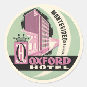Pegatina Redonda Hotel Oxford, Montevideo, Uruguay, Viajes Antiguos