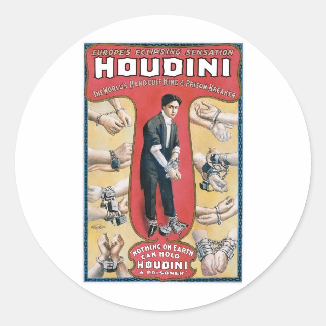 Pegatina Redonda Houdini ~ Artista de escape de esposas venecianas (Anverso)