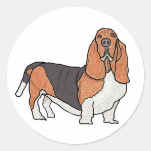 Pegatina Redonda Hound Basset