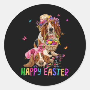 Pegatina Redonda Hound Dog Bunny Easter Costube Rabbit Feliz Pascua