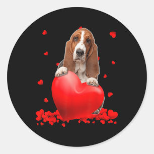 Pegatina Redonda Hound Dog Día de San Valentín Corazón de perro Par