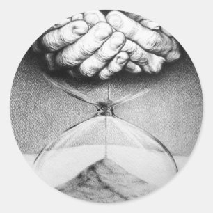 Pegatina Redonda Hourglass hand Pencil Drawing Surreal art