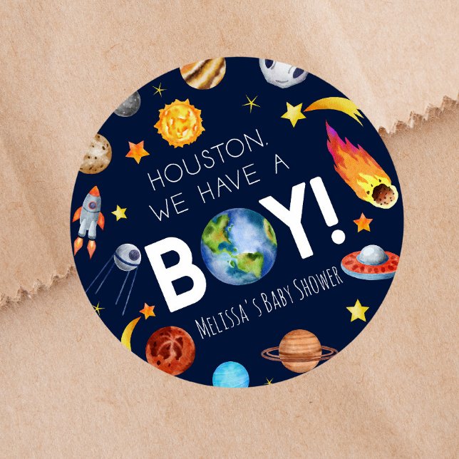 Pegatina Redonda Houston Tenemos Un Baby Shower De Galaxia Espacial (Subido por el creador)