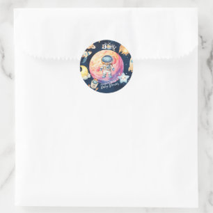 Pegatina Redonda Houston Tenemos Un Niño Outer Space Baby Shower