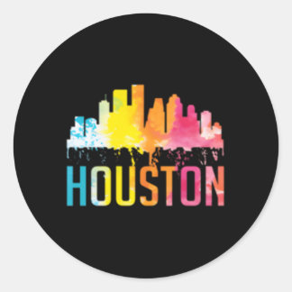 Pegatina Redonda Houston Texas Watercolor Skyline Home State