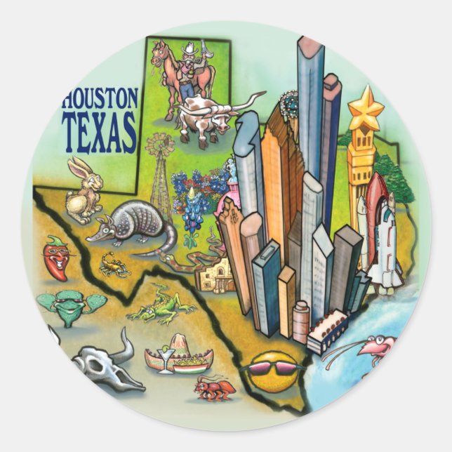 Pegatina Redonda Houston TX (Anverso)